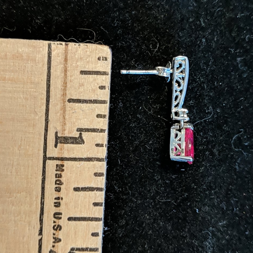 Sterling Silver Ruby Dangle Earrings - image 3